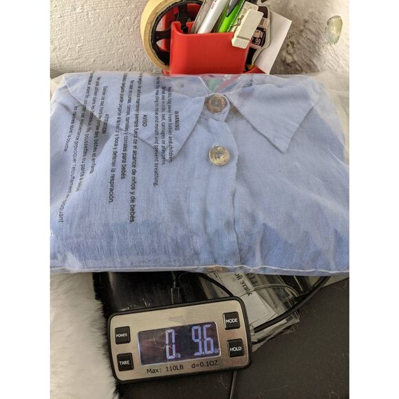 LUUKAA Blue Linen Blouse Shirt Women's Size 8 Button Up Long sleeve Blouse Tunic - Picture 10 of 11